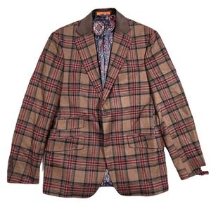 Tayion Blazer Mens 40R Green Brown Plaid Sport Coat Agordy $360 NEW